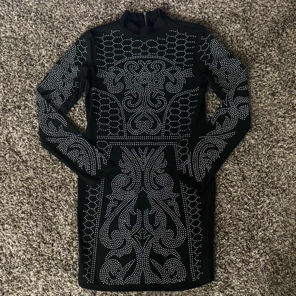 Revamped Black and Silver Patterned Mini Dress